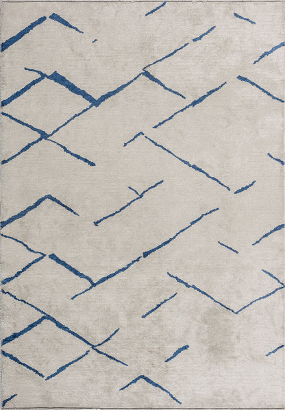 Wave Navy Blue - White Rug