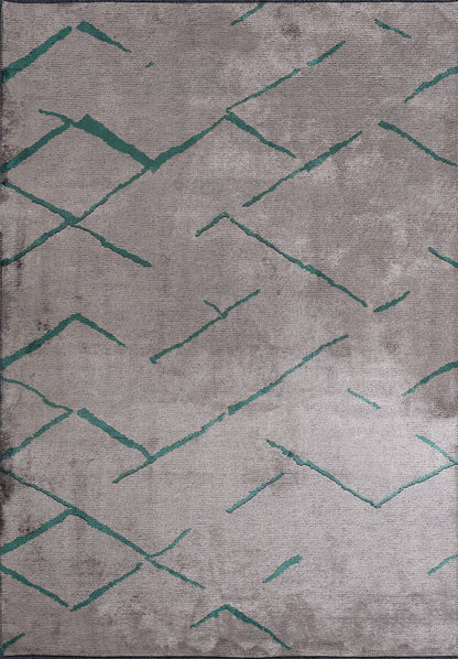 Wave Dark Green - Light Grey Rug