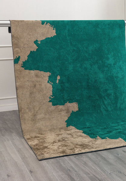 Coast Dark Turquoise - Dark Beige Rug area carpet area rug carpet Color_Beige Color_Green coral Material_Cotton & Viscose