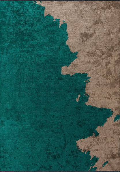 Coast Dark Turquoise - Dark Beige Rug area carpet area rug carpet Color_Beige Color_Green coral Material_Cotton & Viscose