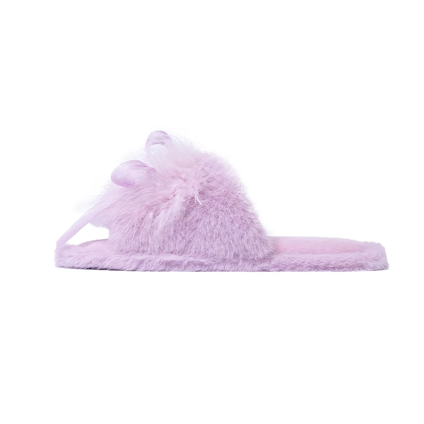 Plush Satin Bow Faux Fur House Slippers