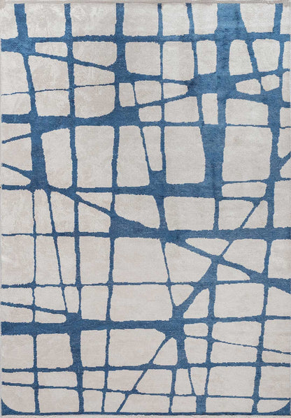 Web Navy Blue - White Rug