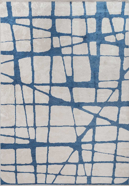 Web Navy Blue - White Rug