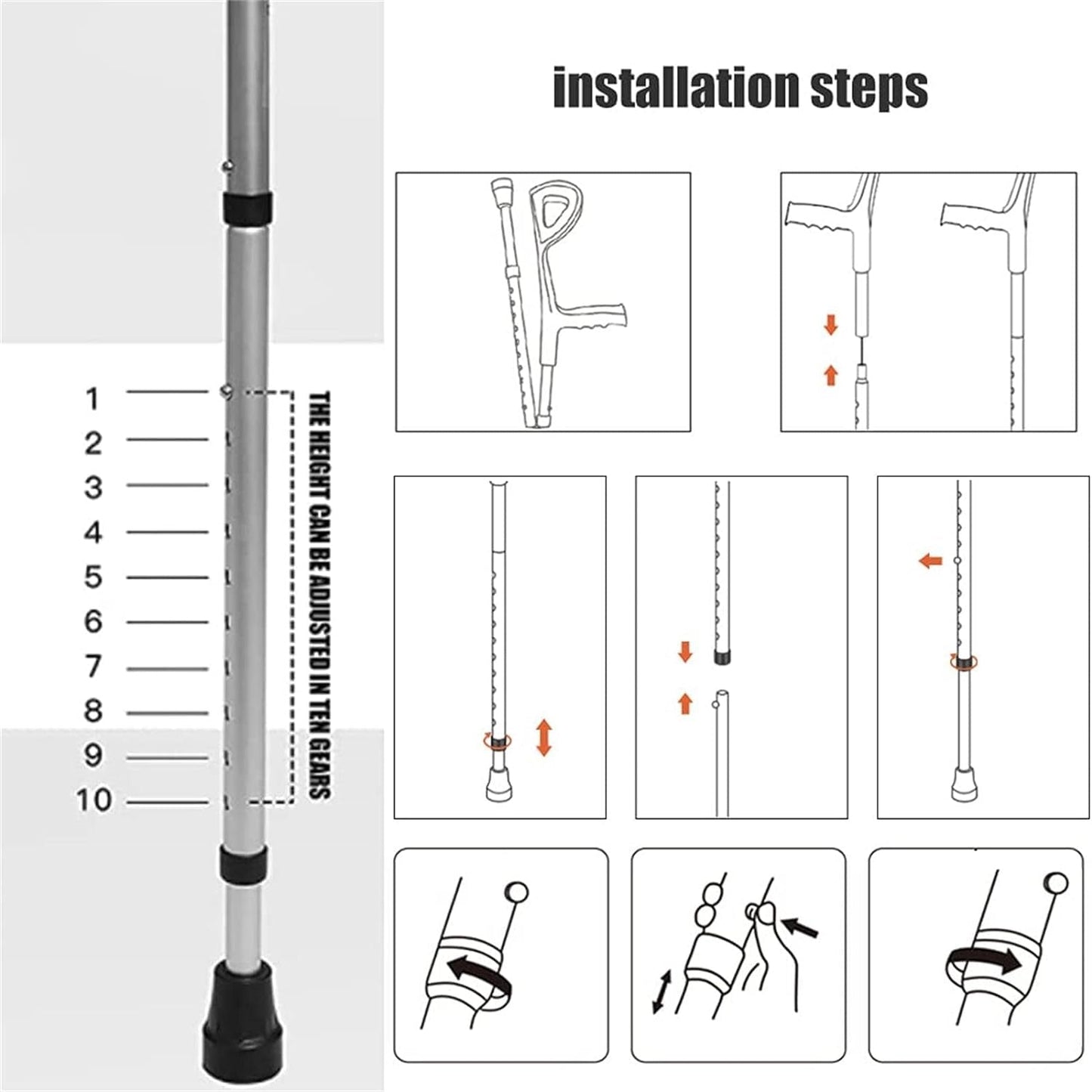 2×Adults Forearm Crutches, Folding Walking Sticks, Adjustable Crutches, Ergonomic Handles, Non-Slip Tips, for Height 140-190 Cm Canes Crutches Crutches & Accessories Health & Household Medical Supplies & Equipment Mobility & Daily Living Aids Mobility Aids & Equipment