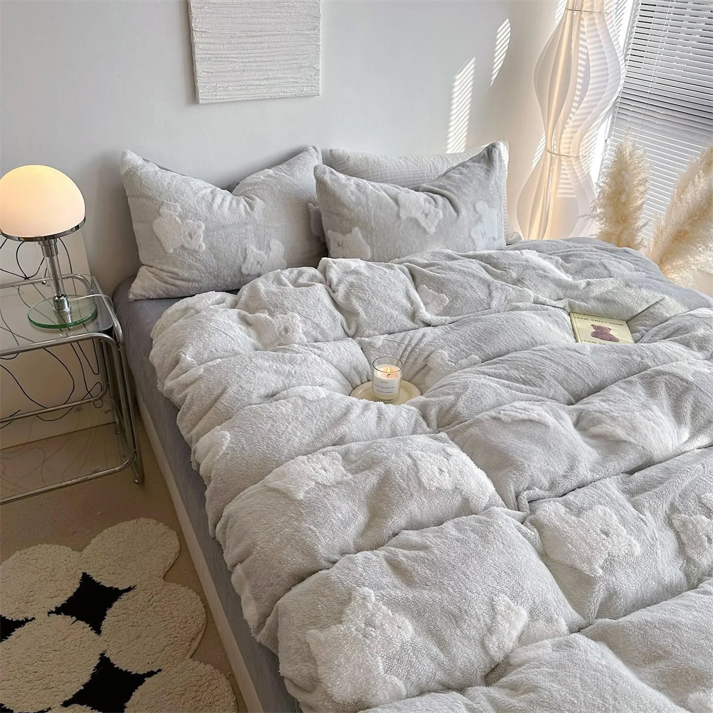 Plush Teddy Bear Flannel Fleece Bedding Set