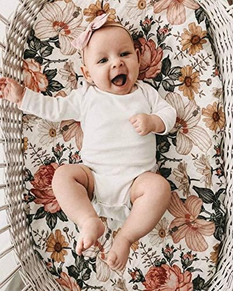 Winmany Baby Floral Bassinet Sheets,Soft and Strechy Basket Sheet Cradle Mattress Changing Pad Cover for Rectangle, Oval,Pram,Hourglass Bassinet Pads (Floral Blooming) Baby Bedding Baby Products Bassinet Sheets Bedding Nursery Sheets