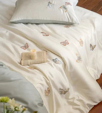 Silky Butterfly Embroidered Tencel Bedding Set