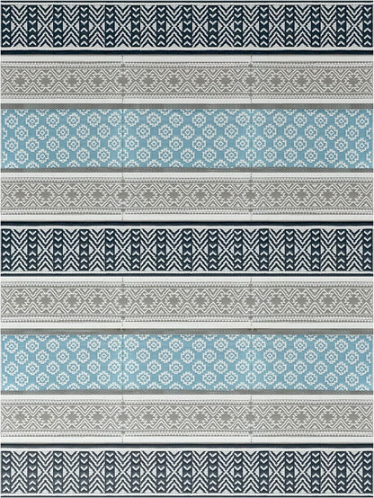 Balajeesusa Outdoor Rug - 5X7 Sky Blue, Black, Grey, Reversible Recycled Plastic Straw Outdoor Patio Rugs Clearance Waterproof Large RV Camper Rug 287 Lawn & Garden Outdoor Décor Outdoor Rugs Patio