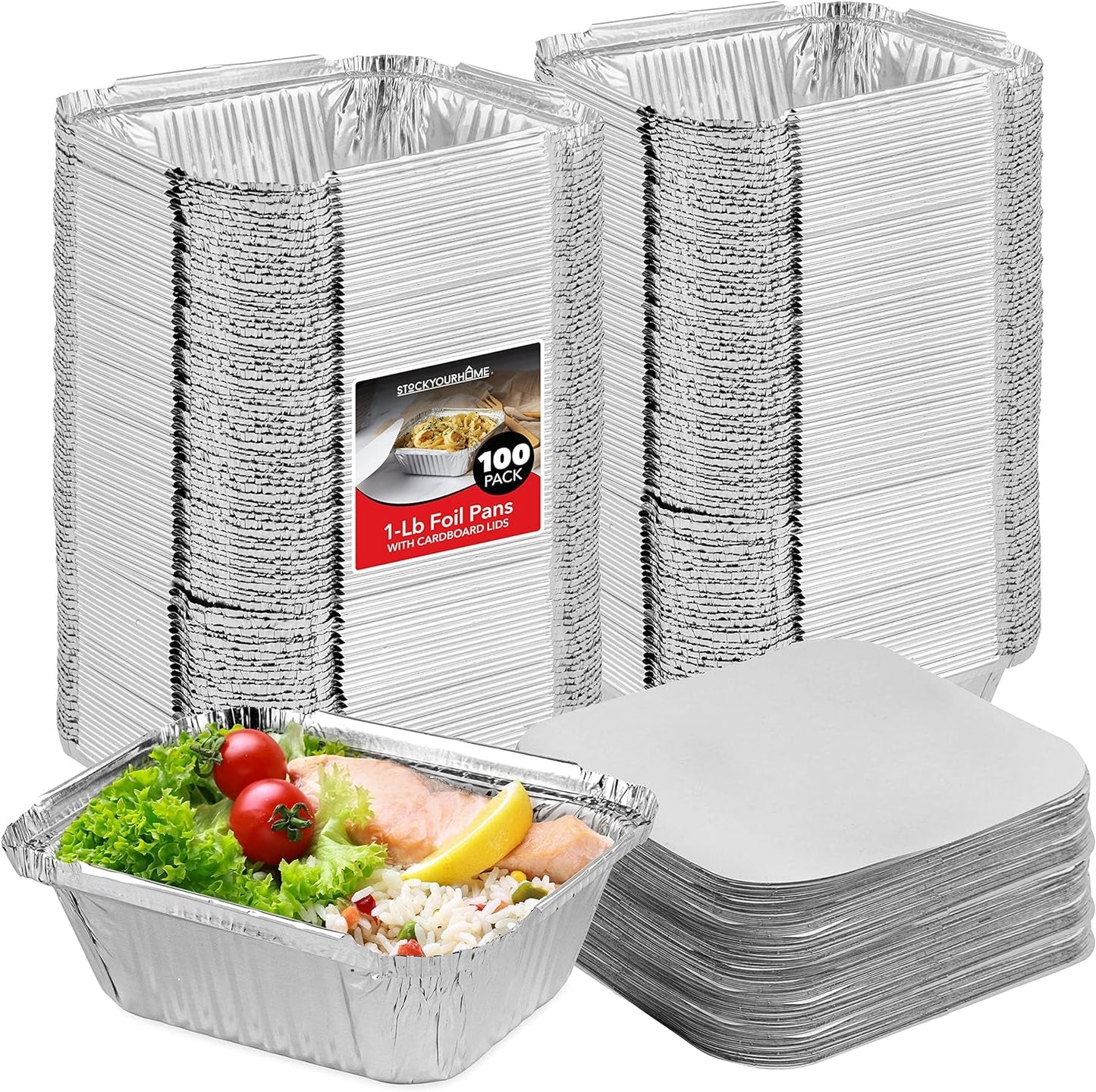 Small Aluminum Pans Take Out Containers (50 Pack) 50 Foil Oblong Pans and 50 Cardboard Lids - 1 Lb Tin Pans - Disposable Food Storage Containers for Cooking, Baking and Meal Prep Cookware Disposable Cookware Home & Kitchen Kitchen & Dining