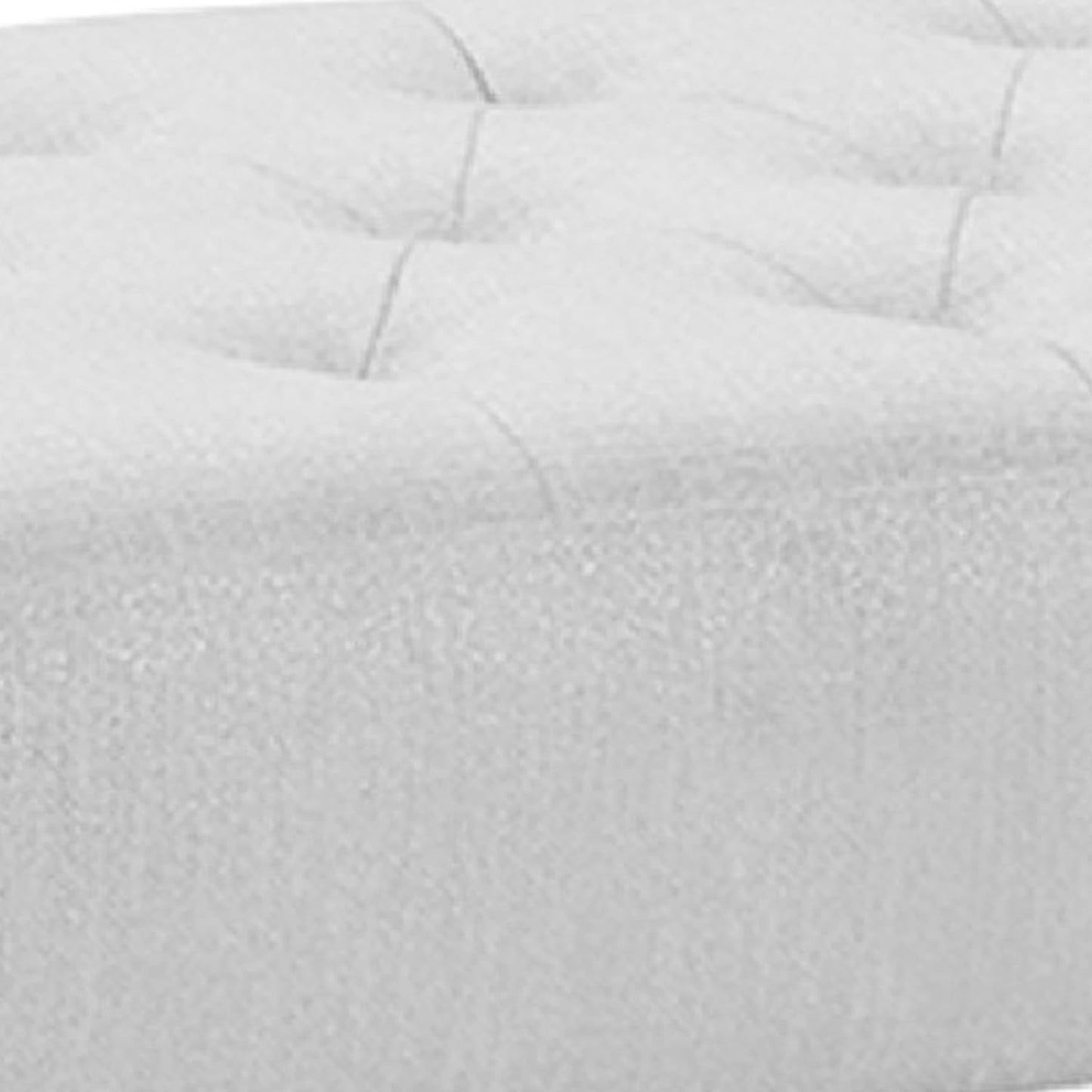 Benjara Tufted Fabric Upholstered Bench with Acrylic Legs, White and Clear Dining Room Furniture Furniture Home & Kitchen Table Benches