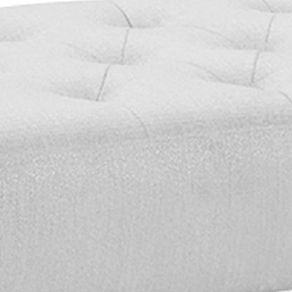 Benjara Tufted Fabric Upholstered Bench with Acrylic Legs, White and Clear Dining Room Furniture Furniture Home & Kitchen Table Benches