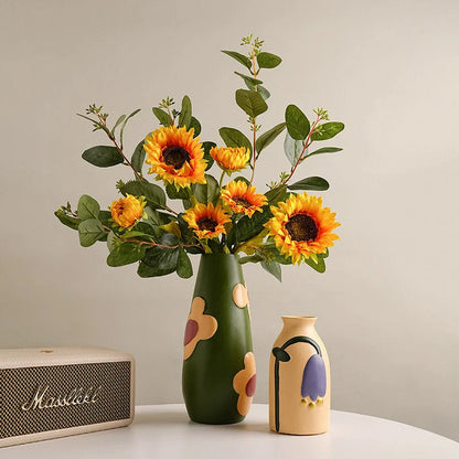 Matte Pop Art Floral Ceramic Vase