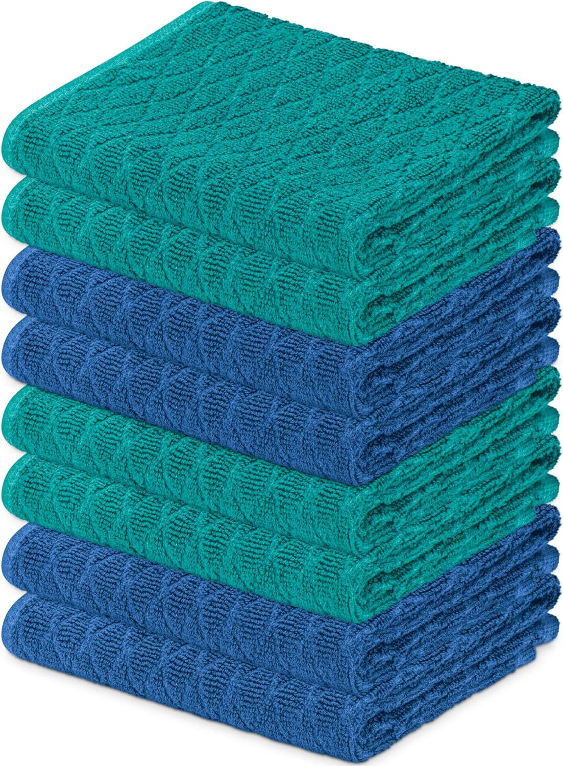 Decorrack 8 Kitchen Towels, 100% Cotton, 16 X 27 Inches, Soft and Absorbent Dish Drying Cloth, Kitchen Hand and Tea Towel, Jacquard Design in Blue Teal (Set of 8) Dish Cloths & Dish Towels Home & Kitchen Kitchen & Dining Kitchen & Table Linens