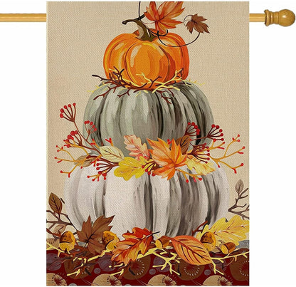 Home Decorative Fall Pumpkin Patch Large House Flag, Maple Leaf Garden Yard outside White Pumpkin Welcome Decor, Thanksgiving Outdoor Autumn Harvest Farmhouse Decorations Double Sided 28 X 40 Flags Lawn & Garden Outdoor Décor Patio