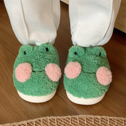 Plush 3D Frog Fleece House Slippers