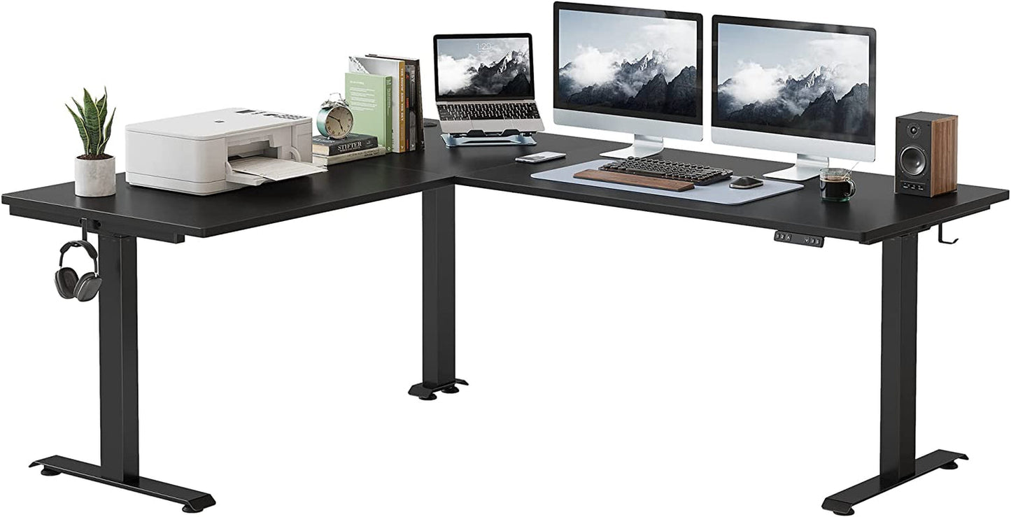 FEZIBO Triple Motor 63" L Shaped Standing Desk with 3 Drawers, Electric Standing Gaming Desk Adjustable Height, Corner Stand up Desk with Splice Board, White Frame/White Top Furniture Home & Kitchen Home Office Desks Home Office Furniture