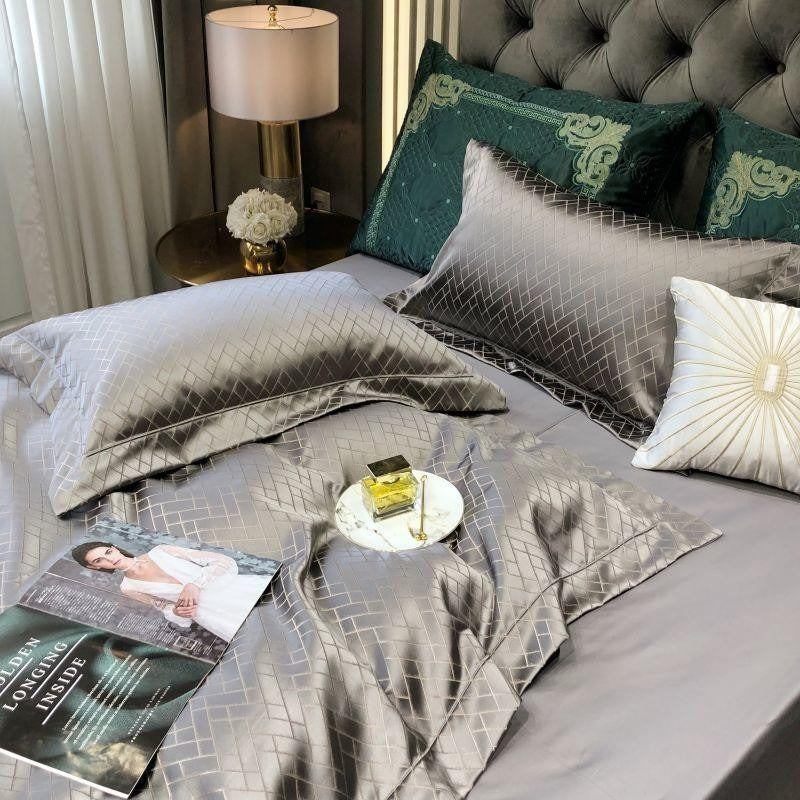 Talia Grey Cotton Satin Bedding Set