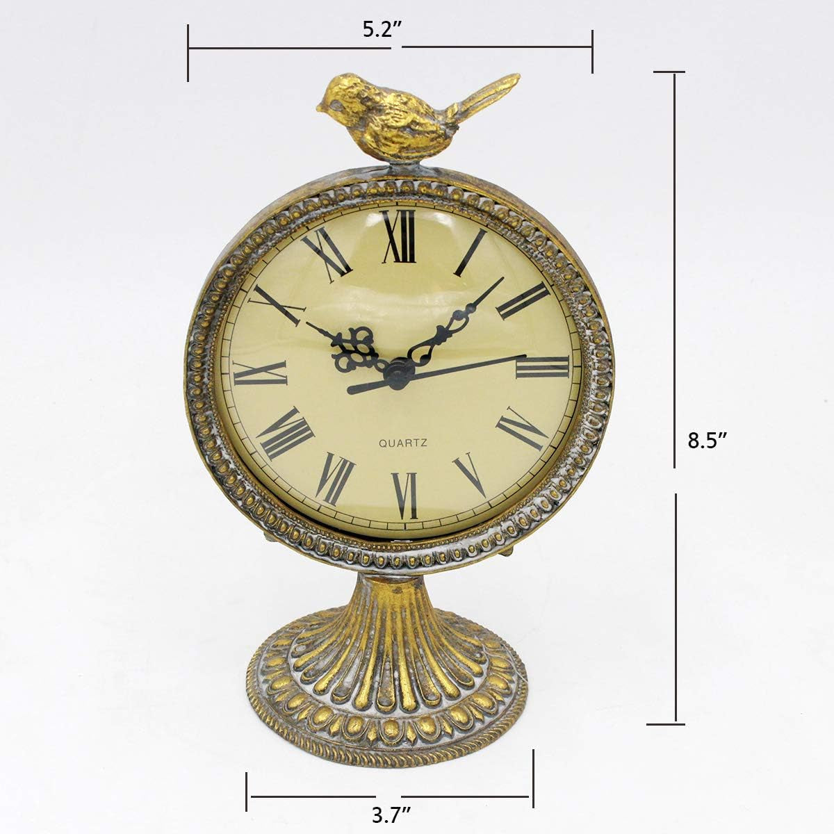 Funly Mee Vintage Pewter Table Clock with Cute Bird,Antique Gold Clocks Desk & Shelf Clocks Home & Kitchen Home Décor Products