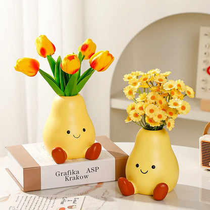Cheerful Smiley Face Ceramic Pear Vase