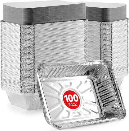 Small Aluminum Pans Take Out Containers (50 Pack) 50 Foil Oblong Pans and 50 Cardboard Lids - 1 Lb Tin Pans - Disposable Food Storage Containers for Cooking, Baking and Meal Prep Cookware Disposable Cookware Home & Kitchen Kitchen & Dining