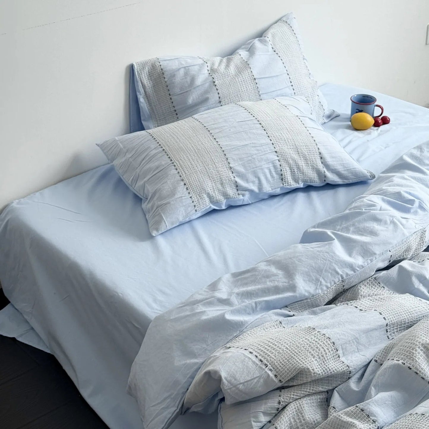 Textured Woven Stripe Washed Cotton Bedding Set