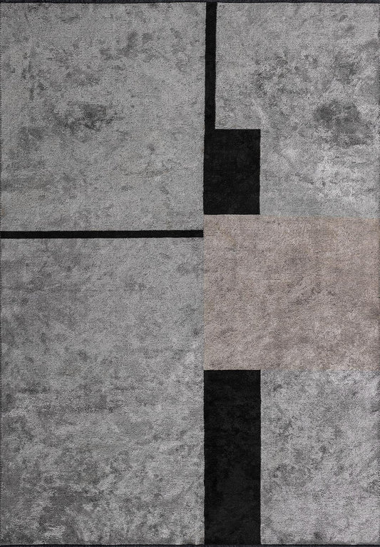 Block Black - Light Grey Rug area carpet area rug carpet Color_Black Color_Grey MARRAKESH Material_Cotton & Viscose Rug2023
