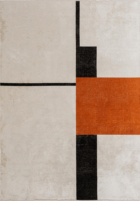 Block Black - Rust Rug area carpet area rug carpet Color_Black Color_Orange Color_White MARRAKESH Material_Cotton & Viscose Rug2023