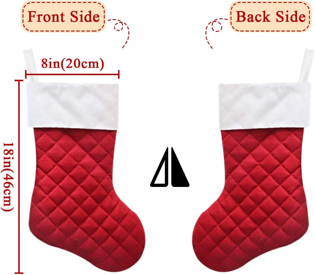 Ivenf Christmas Stockings, 4 Pcs 18 Inches Quilted Cotton Red or White Thick Luxury Stockings, for Family Holiday Xmas Party Decorations… Home & Kitchen Seasonal Décor Stockings Stockings & Holders