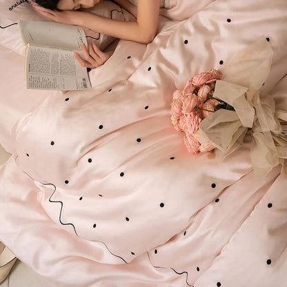 Silky Pom Pom Wavy Embroidered Tencel Bedding Set