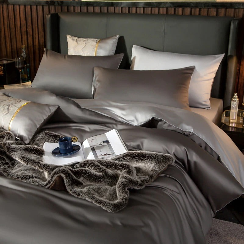 Shemir Grey Silver Reversible Egyptian Cotton Bedding Set