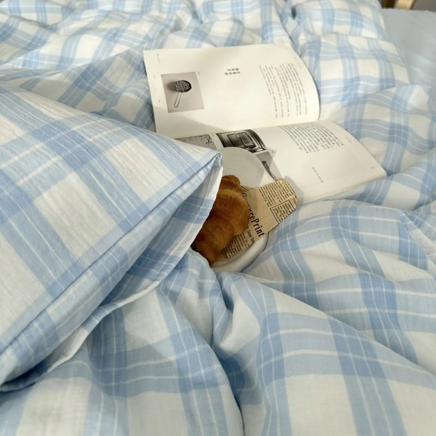 Soft Gingham Plaid Washed Cotton Bedding Set