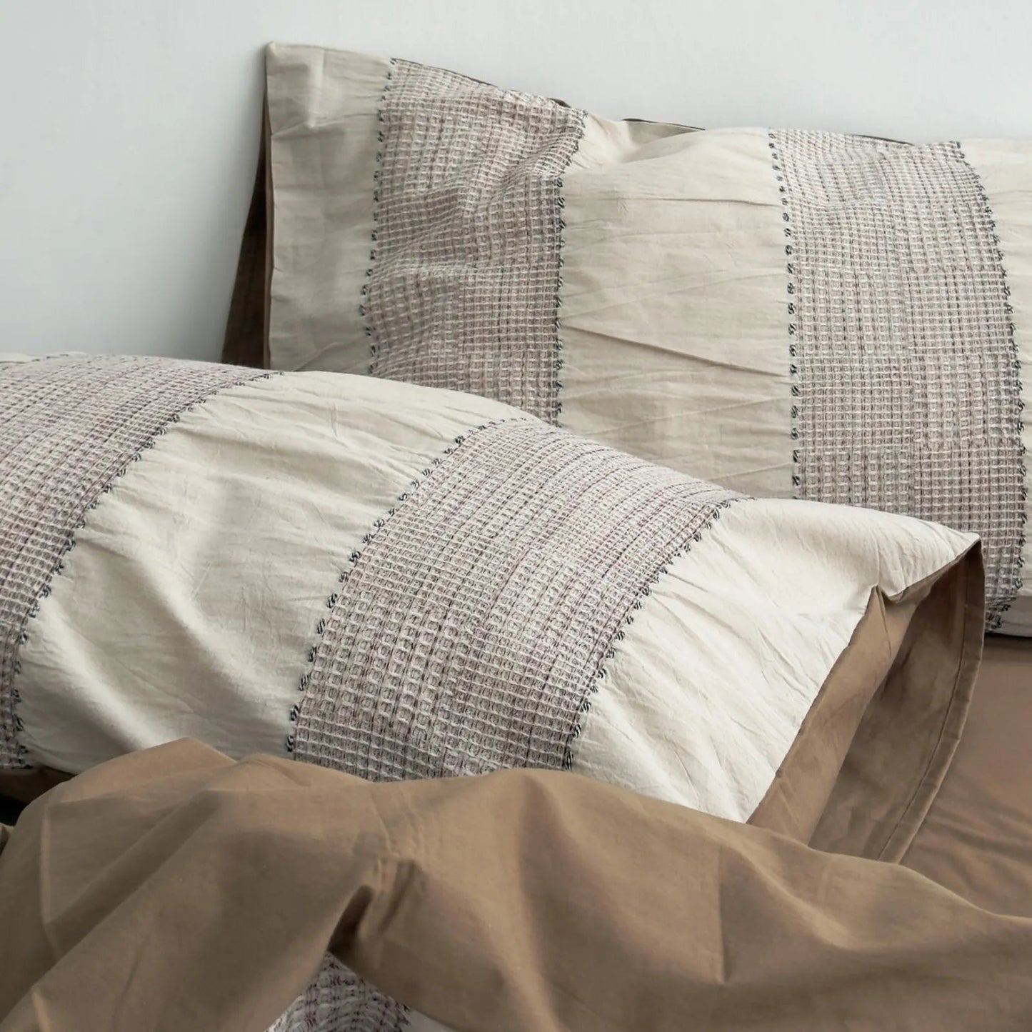Textured Woven Stripe Washed Cotton Bedding Set