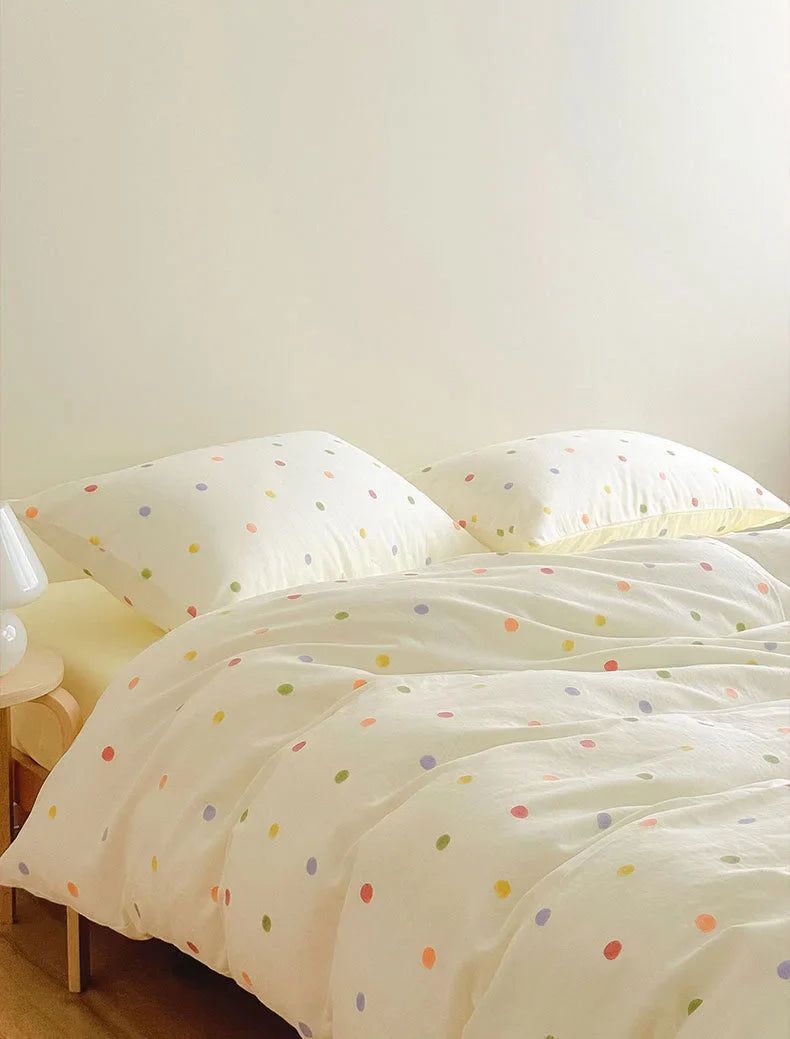Textured Colorful Polka Dot Washed Cotton Bedding Set