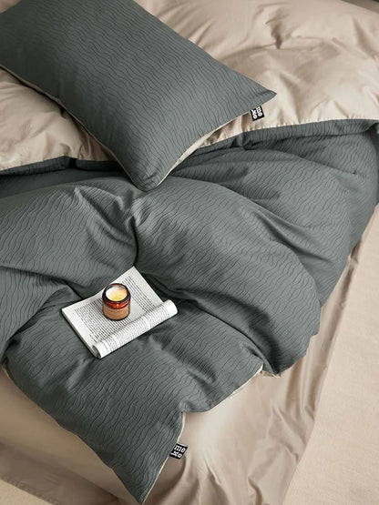 Wavy Textured Two-Tone Washed Cotton Bedding Set
