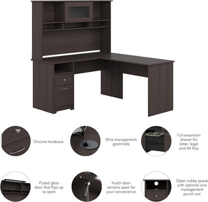 Bush Furniture Cabot 60W Single Pedestal L Desk with Hutch, Heather Gray Furniture Home & Kitchen Home Office Desks Home Office Furniture