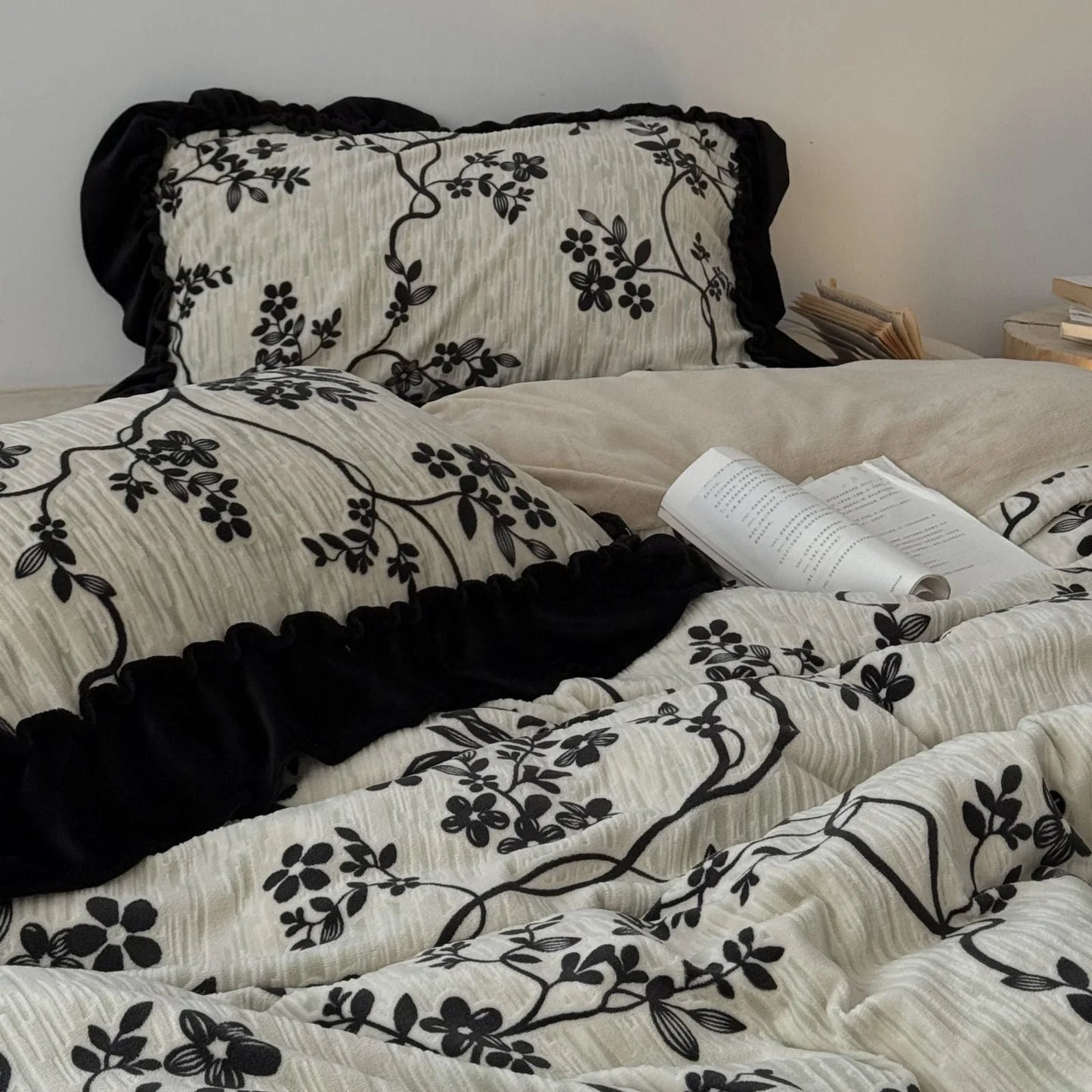 Ruffled Floral Vine Washed Cotton Bedding Set
