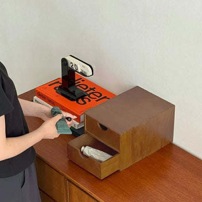 Smooth Minimalist Wood Desktop Organizer with Drawers