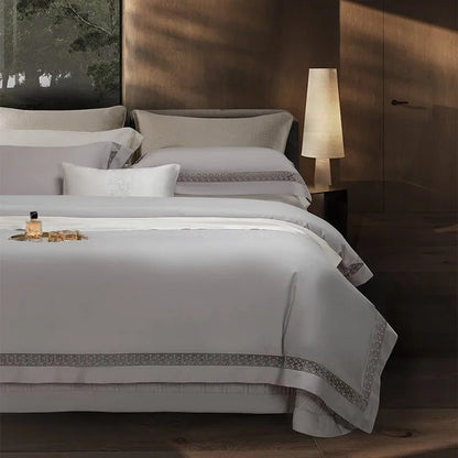 Elysium Silver Lace Luxury Egyptian Cotton Bedding Set