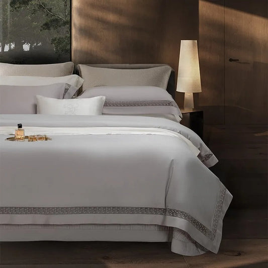 Elysium Silver Lace Luxury Egyptian Cotton Bedding Set