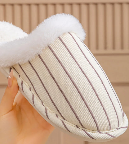 Plush Corduroy Striped Cotton House Slippers