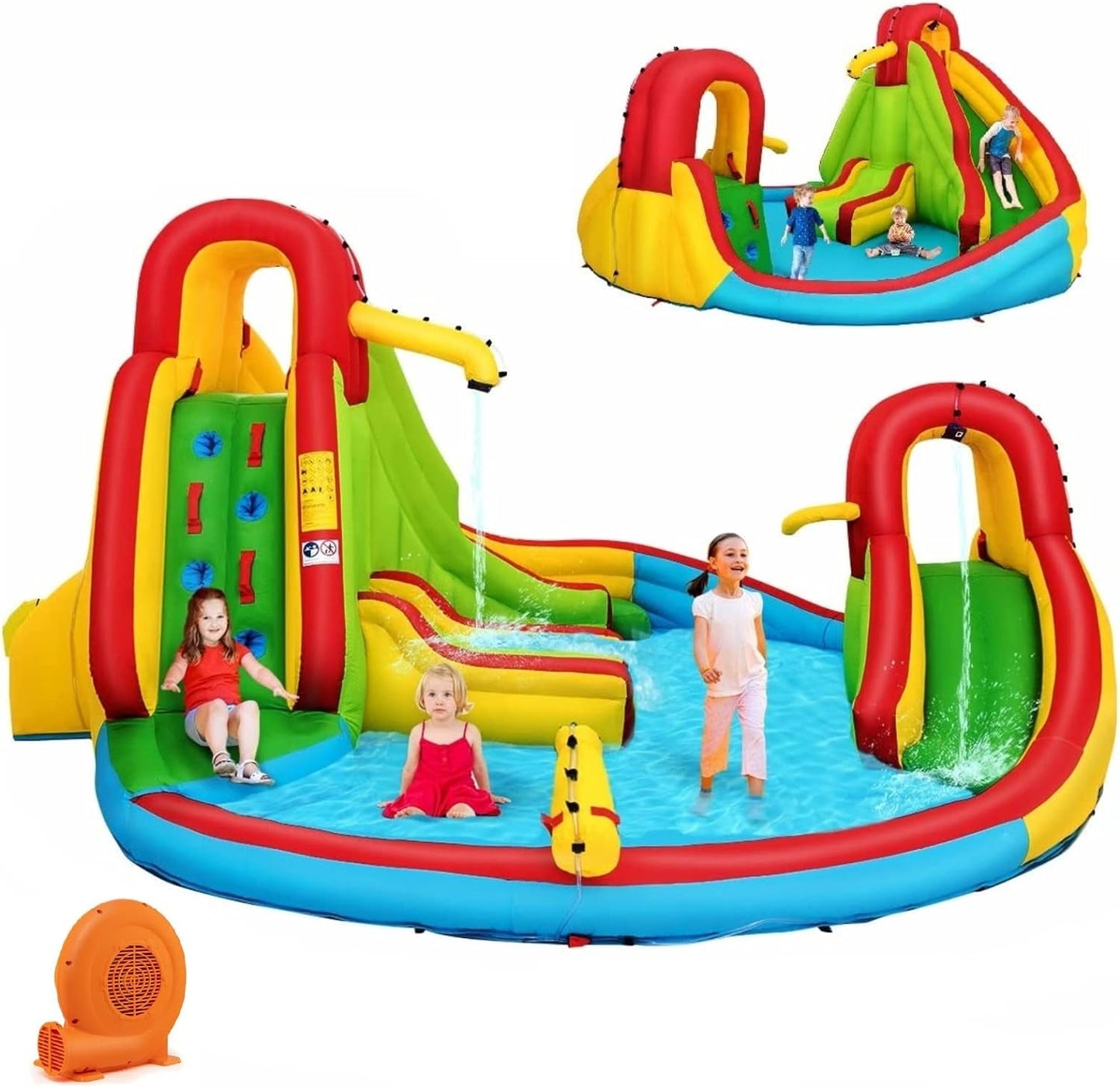 Costzon Inflatable Water Slide, 16X14Ft Mega Waterslides for Kids with Dual Slides & Climbing Walls for Racing Fun, Large Splash Pool, Water Slides for Big Kids and Adults Outdoor Backyard Party Gifts Inflatable Water Slides Pool Toys Pools & Water Toys Sports & Outdoor Play Toys & Games