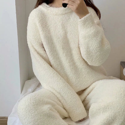 Plush Solid Color Fleece Pajama Set