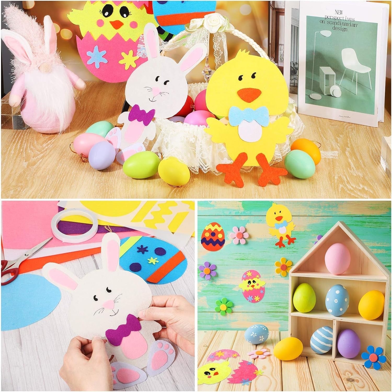 Easter DIY Felt Craft Set, 21 Pieces Felt Fabric Sheets Colorful Felt Craft Sheet and 4 Pieces Shaped Templates for Kids, Create Easter Egg Easter Bunnies Easter Chicks for Child Arts & Crafts Craft Kits Felt Kits Toys & Games