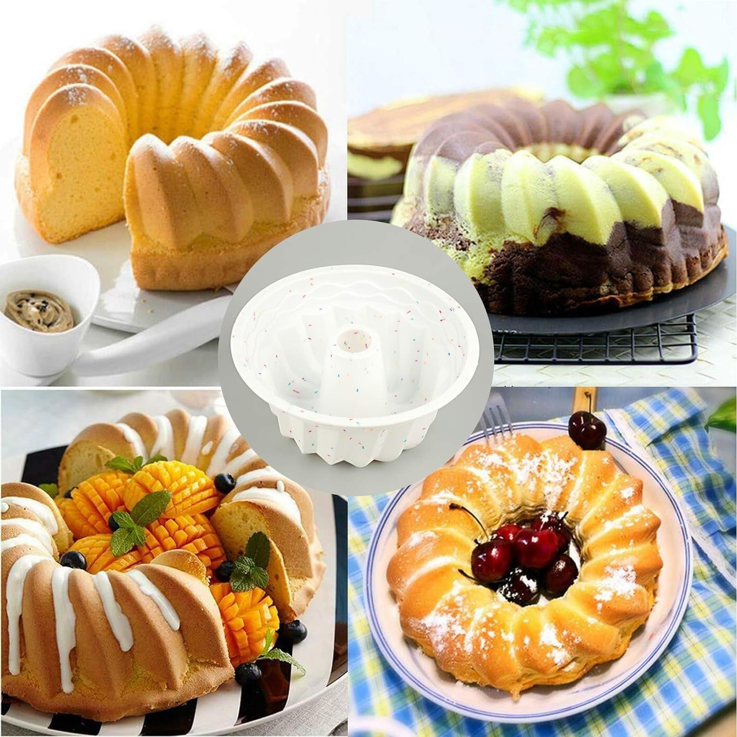 Silicone Fluted Cake Pan Nonstick Bundt Cake Mold Baking Pan for Cake，Jello，Bread and More Baked Goods，European Grade Silicone Baking Molds Bakeware Cake Pans Home & Kitchen Kitchen & Dining Specialty & Novelty Cake Pans