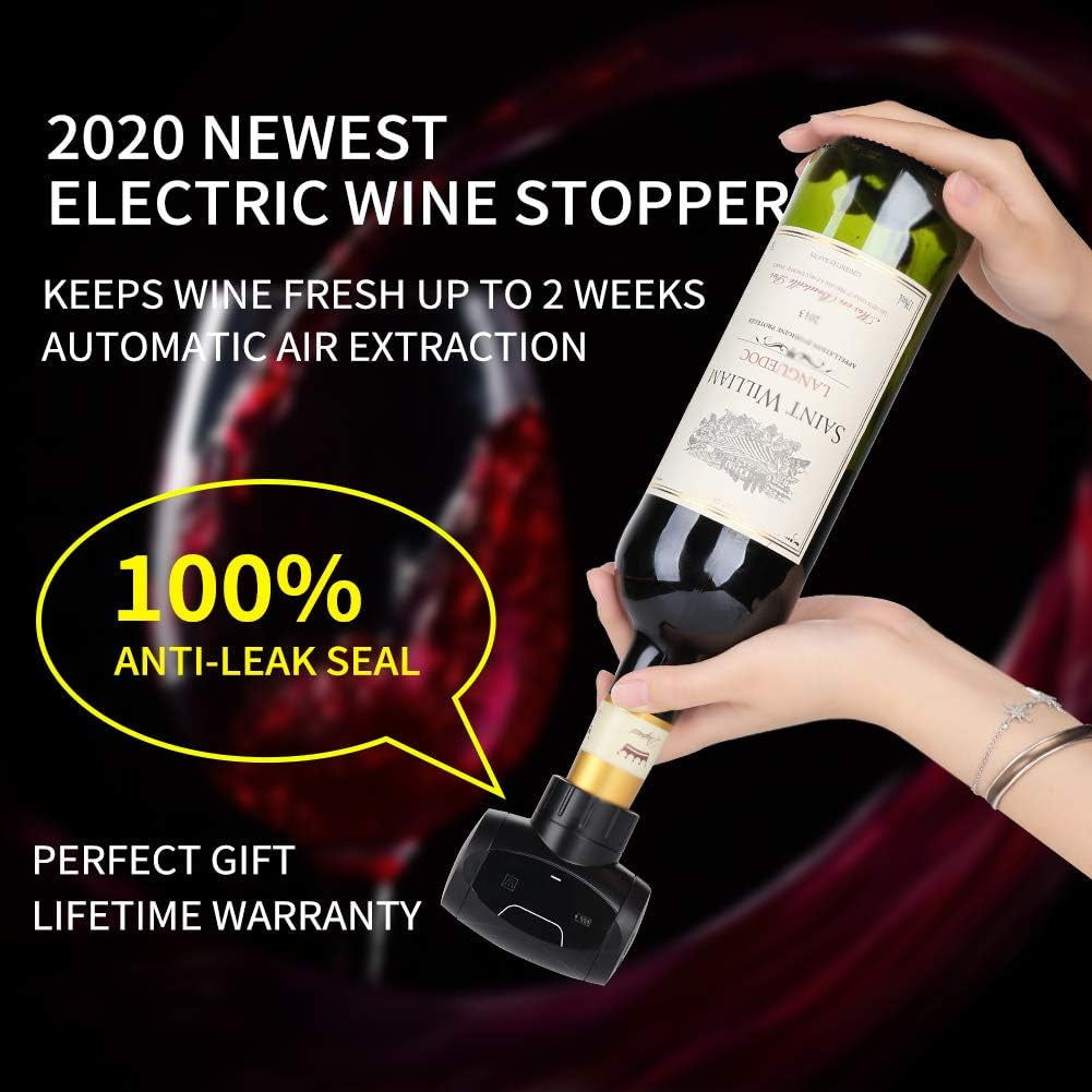 Electric Wine Stoppers,Dekinmax Reusable Wine Bottle Stopper,Automatic Eletric Vacuum Wine Stopper,Wine Saver Vacuum Pump Keep Wine Fresh,Best Gift Accessories for Wine Lover Bar & Wine Tools Home & Kitchen Kitchen & Dining Kitchen Utensils & Gadgets Wine Stoppers Wine Stoppers & Pourers