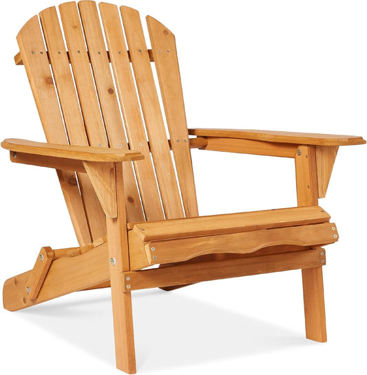 Best Choice Products Folding Adirondack Chair Outdoor Wooden Accent Furniture Fire Pit Lounge Chairs for Yard, Garden, Patio W/ 350Lb Weight Capacity - Brown Adirondack Chairs Chairs Lawn & Garden Patio Patio Furniture & Accessories Patio Seating