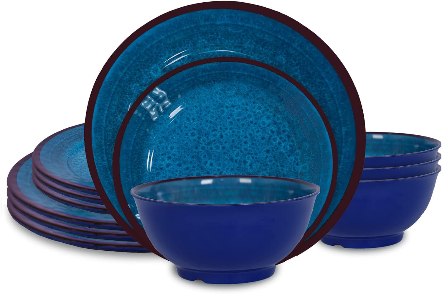 Blue Melamine Dinnerware Sets for 4, Plastic Plates and Bowls Set for 12Pcs, Lightweight Unbreakable Suitable for Indoor/Outdoor Camping Dish Sets， Dishwasher Safe (Blue) Dining & Entertaining Dinnerware Dinnerware & Serveware Home & Kitchen Kitchen & Dining