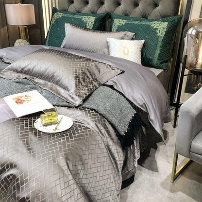 Talia Grey Cotton Satin Bedding Set