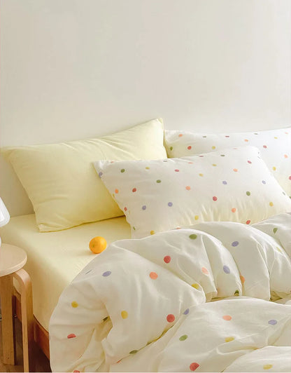 Textured Colorful Polka Dot Washed Cotton Bedding Set