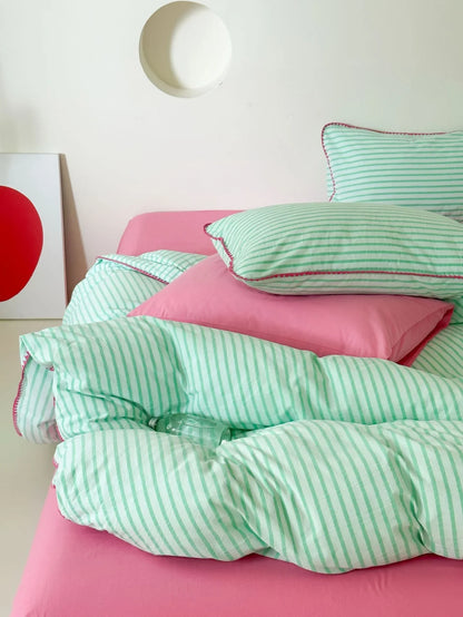 Soft Scalloped Striped Cotton Bedding Set